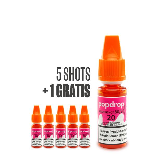 POPDROP Nikotin-Shot 80/20 – 5+1 Gratis Paket